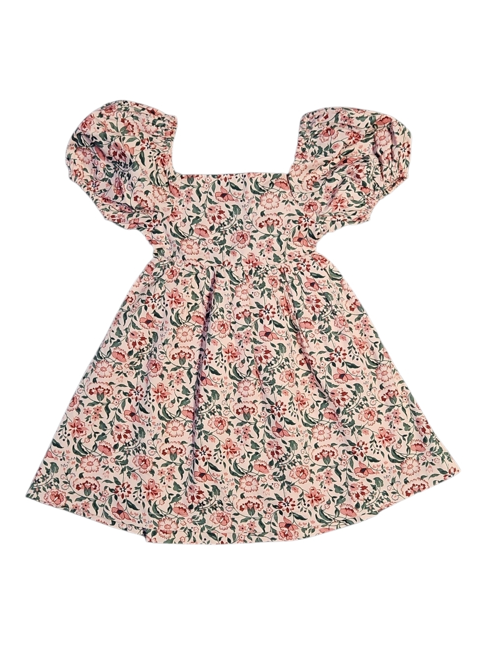 Nordstrom Pink Floral Puff-Sleeve Square-Neck Dress With Back Tie Size 3